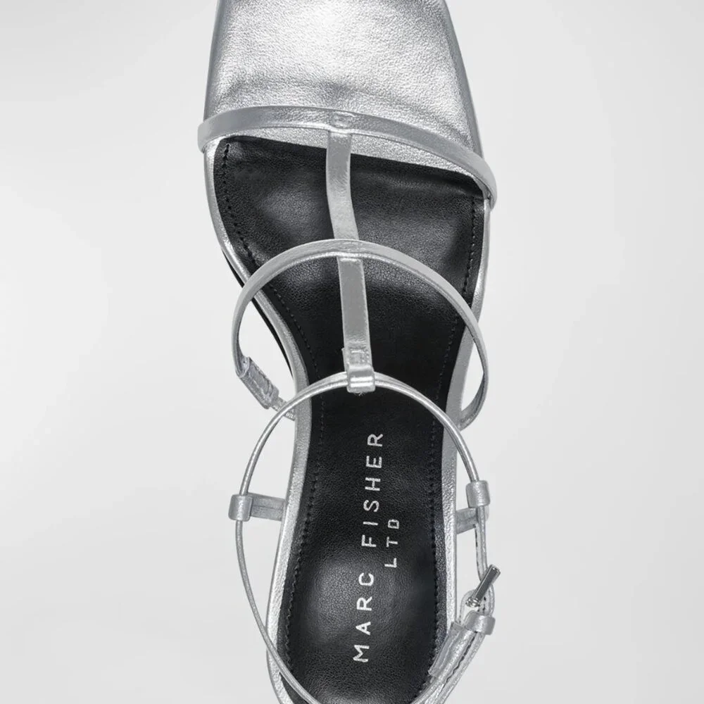 Marc Fisher Dennie T-Strap Silver Sandals - Picture 3 of 12